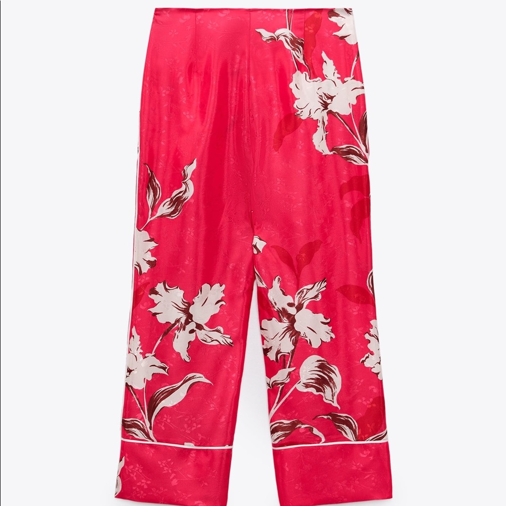Zara pink and white floral cropped pants - Picture 4 of 7